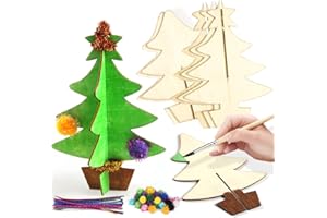 Bluelves 10 Stück 3D-Weihnachtsbaum aus Holz Weihnachtsdekoration,DIY Weihnachts Basteln,Bastelset Weihnachten Holz Deko,Weihnachts-Weihnachtsbaumschmuck,Weihnachtsbaum-Bastelset für Kinder