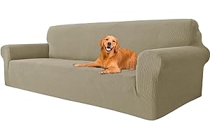 YSTELLAA Copridivano 4 Posti con Braccioli, Copridivani per Divani Elasticizzato e Lavabili, Copri Divano AntiGraffio per Cani e Domestici (Cachi,Divano Larghezza 233cm-293cm)