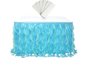 rismart Multistrato Tulle Gonna da Tavolo, Tutu Gonne per Tavolo Compleanno Feste Blu Misto,77 H x L 187 cm