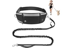 Looxmeer Correa para Perro Manos Libres con Riñonera, Correa Multifuncional con Cinta Reflectante y Doble Asa, para Perros Grandes y Medianos, 1,6-2,2M, Negro