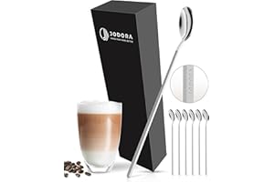 JODORA Design Latte Macchiato Löffel 19cm - 6 lange Löffel silber matt - Hochwertige Kaffeelöffel lang aus rostfreien Edelstahl - stabile Eislöffel spülmaschinenfest