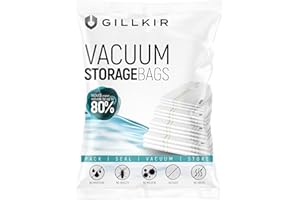 GILLKIR Vacuum Storage Bags - Assorted 6-Pack Including 3 Large & 3 Medium Compression Vacuum Bags for Clothes, Bedding - Durable, Reusable & Space-Saving Clear Zip Bags for Travel, Moving & Packing