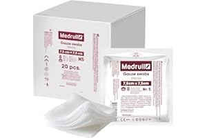 Medrull Compresse sterili, 20 buste x 5 pezzi (100 pezzi), 8 strati, 7.5 cm x 7.5 cm