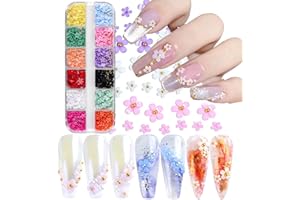 BELUGSIN 12 Rejillas Encantos de Uñas de Flores 3D Nail Art Charms Flower Nail Art Rhinestone Accesorios Uñas con Flores Cuentas Decoraciones para Uñas Flores para DIY Diseños de Uñas