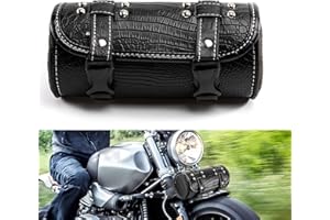 APEBAZY Universal Motorcycle Handlebar Bag, PU Crocodile Leather Adjustable Bag Sissy Bar Tool Bags Waterproof Motorcycle Saddle Bags with Quick Release Buckles (Black)