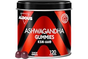 ALDOUS BIO Ashwagandha Gominolas - 120 Gummies sabor Cereza - Ashwagandha KSM-66 - Withania Somnífera - Relajación Natural y Bienestar - Energía y Vitalidad - Para los amantes de las gominolas - ALDOUS