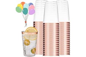 mauepersu Lot De 50 Gobelets En Avec Bord Dorée, 350 ml, Réutilisables, élégants, Verres à vin, Pour Champagne, Bière, Cocktail, Martini, Soda, Dessert (10,5 x 7,5 cm) (Or Rose)
