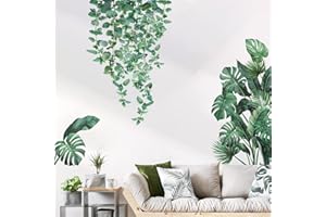 HPNIUB Grüne Blätter Wandtattoo,Modern Wandaufkleber Wohnzimmer,Grüne Pflanze Wandtattoo,Abnehmbar Hängende Rebe Wandbild,Frühling Wandsticker Aufkleber für Fenster Schlafzimmer Wanddeko (D, D)