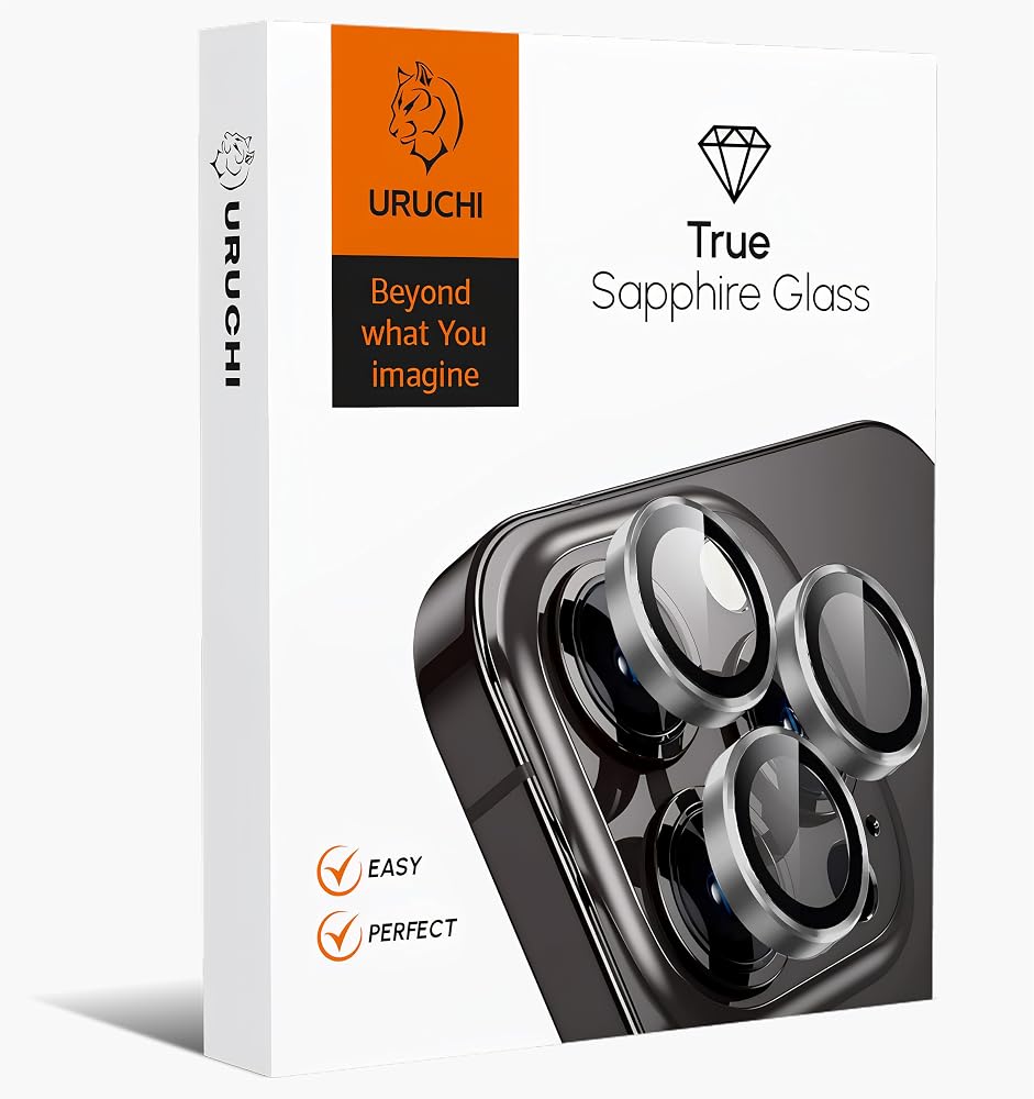 URUCHI Kamera Lens Koruyucu, Safir Cam, Alüminyum Alaşım Çerçeve, Kolay Kurulum, HD Kalite, Güçlü Yapışma, Çubuk Sökme Aparatlı (Titanyum Gri, IP 17 Pro/Pro Max /16 Pro/Pro Max/15 Pro/Pro Max)