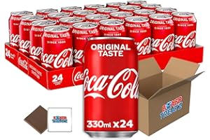 Cola Regular Coke Cans (24 x 330ml) Original Taste, Sparkling Soft Drink with Plant Extracts Boxed Treatz