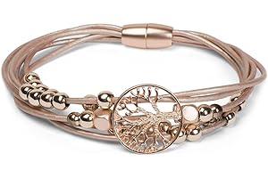 styleBREAKER Armband mit feinen Bändern, Lebensbaum Anhänger und Schmuckperlen, Magnetverschluss, Armschmuck, Schmuck, Damen 05040135