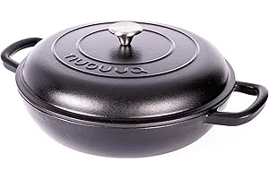 NUOVVA Casseruola bassa in ghisa con coperchio – casseruola antiaderente, adatta al forno fino a 260 °C – pentola resistente, adatta al forno – pentola smaltata – nero, 4,7 l, 32 cm