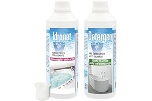 Metacril Detergen 500 ML + Idronet 500 ML, Détergent et Nettoyant anticalcaire, Idéal pour Les baignoires balnéo