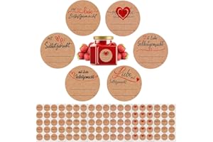 DOUSELLA 600 Stück Marmeladen Aufkleber Etiketten Kraftpaier Klebeetiketten zum beschriften Selbstklebend Marmelade Handmade Marmeladenglas Sticker für Backen Geschenktüten Flasche