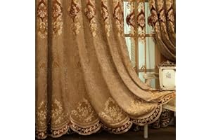 Amidoudou 1 Pair European Luxury Embroidered Curtains for Living Room Bedroom Chenille Curtains (Coffee, 51x96")