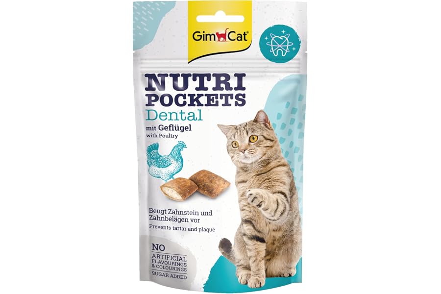 GimCat Nutri Pockets Dental - Knuspriger Katzensnack mit cremiger Füllung und funktionalen Inhaltsstoffen - 1 Beutel (1 x 60 g)