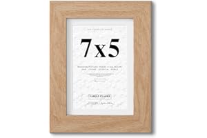 Fabian Clarke London® 7x5 Modern Oak Wooden Picture Photo Frame with White 6x4 Mount to Hang Portrait or Landscape