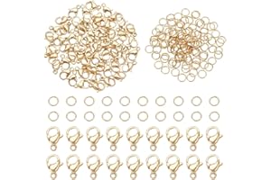 PH PANDAHALL PandaHall 120pcs 4mm Anneaux de Saut en Acier Inoxydable avec 60pcs Fermoirs à Griffes de Homard pour Boucle d'oreille Bracelet Collier Fabrication de Bijoux, Plaqué Or