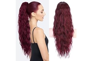 PORSMEER Postiche Cheveux Ponytail Naturel Cordon de Serrage rouge foncé Longue PonytailBouclée Queue de Cheval Afro Extension Synthétique Rajout Cheveux pour Femmes 75cm