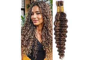 Sexycat Deep Curly Human Braiding Hair for Boho Braids 2 Bundles 20 Inch 100g，#4/30 Ombre Brown Water Wave Bulk Human Hair for Micro Braiding Wet and Wavy Bundles Hair Extensions