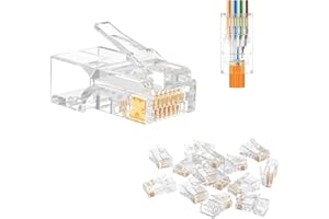 VCE Złącze RJ45 przelotowe Cat5E/Cat5 50 sztuk, wtyczka Ethernet RJ45 do Cat5 Cat5e UTP stały i skręcony kabel sieciowy