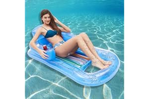 QuFrotty Inflatable Pool Floats For Adults With Headrest & Cup Holder, Large Inflatable Pool Lounger Raft Adult Size, Blue Pool Chair For Adults Travel