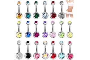 CocCCoon Stainless Steel Belly Rings - 20 PCS Navel Piercing Jewelry Hoops, Body Piercing Bars, Belly Button Rings