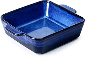 NUTRIUPS 2L Ceramic Square Baking Dish Oven Safe, 22cm Casserole Dish with Handles, Stoneware Square Oven Bakeware, Porcelain Lasagna Pans