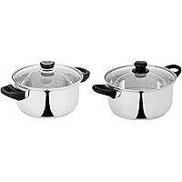 Amazon Brand - Solimo Stainless Steel Induction Bottom Dutch Oven with Glass Lid (20cm) and Stainless Steel Induction Bottom Dutch Oven with Glass Lid (24cm) Combo