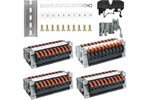 EAEVKPI 40 Pezzi Morsettiera Elettrica,PCT-211 Morsetti Elettrici Rapidi,Morsettiera per Guida DIN, con Striscia di Marcatura e Binari di Guida