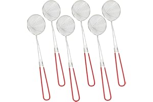 Ashuxxn Lot de 6 Acier Inoxydable Spider Passoire Pot Ecumoire Inox avec Poignée Longue Écumoire avec Silicone Poignée Cuillère à Passoire Écumoire à Mailles Fines avec Poignée Longue (Rouge)