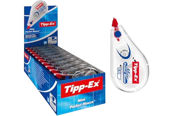 Tipp-Ex Mini Pocket Mouse Cinta Correctora - 6 m x 5 mm, caja de 10 Unidades, óptimo para oficinas, Multicolor