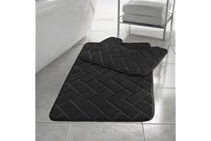 PARADISE STAR Block Memory Foam Bath Mat Extra Absorbent, Soft & Comfortable, Non Slip Bathroom Rug and Pedestal Bath Mat Set COLOUR BLACK
