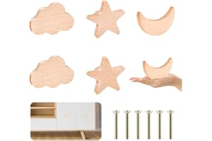 Taoduod 6 Stück Schrankknöpfe Holz Tür Schubladengriffe Möbelknöpfem Kinder Massivholz Schubladenknöpfe Holzgriffe Kommode Griffe Kinderzimmer Holzknöpfe Sterne Mond Wolken Holzknöpfe für Dekoration