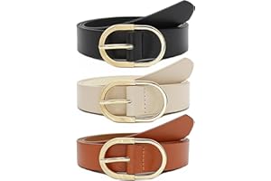 Longwu Confezione da 2/3 Cinture in Pelle da Donna per Pantaloni Jeans, Cinture in Pelle da Donna alla Moda con Fibbia Dorata