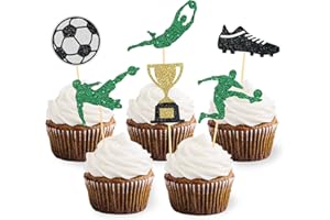 MOITKPTT 24 Stück Glitzer Fussball Cupcake Topper, EM 2024 Tortendeko Fussball für Europameisterschaft 2024 Deko, Fussball Geburtstag Deko, Kinder Party Dekoration, Tortendeko Geburtstag Junge