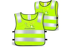 Aerzouser 2er Pack Kinder Warnweste mit Dinosaurier-Motiv，360° Hohe Sichtbarkeit，Warnweste Kinder 3-10 Jahre Für Jungen und Mädchen,Geeignet für Outdoor-Aktivitäten im Herbst und Winter