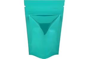 RIGHTPAK LTD Rightpak Turquoise Shiny Aluminium Foil Stand Up Pouches with Resealable Zipper and Tear Notch for Food Packaging (50, 8cm x 13cm)
