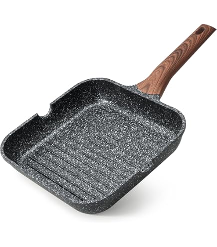 RANXINGST Grill Pan With Lid - 26 X 24 Cm Brown Non-Stick Frying Pan - View #6