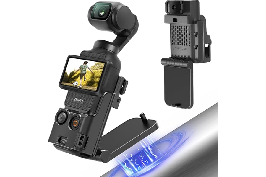 AMAZEAR Magnetic Mount Stand Compatible with DJI Osmo Pocket 4/3/Xtra Muse, Pocket4 Accessories Adapter Clamp Magnet Suction Case Holder on Desktop/Vertical Surface, 180° Adjustable Handle, Black