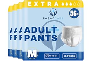 FASAJCARE 56 x Extra Incontinence Pants Women & Men | Adults Diapers | Ultra Absorption and Soft-Stretch Waistband | Adults Nappies | Waist Size Medium 70-110 cm | (4 Packs of 14) (Medium)