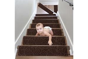 SMGBWAY 15PCS Alfombra Antideslizante para escaleras, Interior Alfombrillas de Escalera para Peldaños Autoadhesiva Amortigua Sonidos Protección, Pisadas Antideslizantes para Niños, Ancianos, Animales 76x20cm