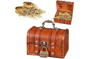 LPAMABA Scatole del Tesoro Vintage con Lucchetto,Scrigno del Tesoro in Legno con Lucchetto Pirati,Cofanetto del Tesoro in legno,Piccola Scatola Portaoggetti Baule per Gioielli, Collane, Orecchini