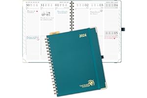 POPRUN Agenda 2024 Semana Vista Vertical Premium con Tapa Dura 25,5 x 20,5 cm, Planificador 2024 B5 - Vertical Diario Calendario - Tapa Dura - 100 gsm Papel Certificado FSC®, Verde Pacífico