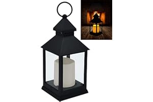 STEPHANS MÖBELBÖRSE LED Laterne mit Kerze Windlicht Flammeneffekt Beleuchtung Outdoor geeignet Timerfunktion Batteriebetrieben Höhe 27cm schwarz