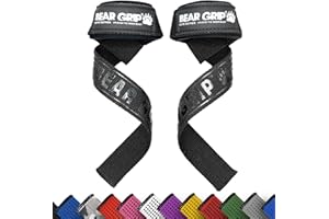 BEAR GRIP Correas de Levantamiento de Pesas con Acolchado Premium de Neopreno, Doble Costura Reforzada, 100% Algodón, Longitud Extra Larga