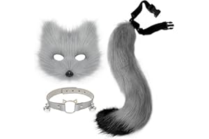 hbbhml Pelzige Katze Fuchs Maske Wolf Schwanz Karneval Halloween Party Cosplay Kostüm Leder Hals Choker Zubehör Set für Kinder Erwachsene