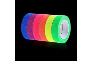 Thinp 6 Rollen Neon Klebeband Schwarzlicht,Fluoreszierendes Klebeband Wasserfest,Leuchtendes Band Selbstklebend,Markierungsband,Warnband Phosphorband,für Treppen Wänden Bühnenbedarf Partydeko-5mx15mm