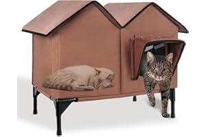 GDGZT Outdoor Cat House, Large Waterproof Cat Kennel with Elevated Base, Pet House for Indoor Outdoor Cats and Small Dogs, Feral Cat Shelter for Multiple Cats, Brown