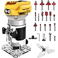 Router Tool Cordless Wood Palm Router Tool Compatible with Dewalt 20V Battery,21V 800W Brushless Handheld Palm Routers for Woodworking Hand Edge Trimmer with 15 PCS 1/4" Router Bits Set (No Battery)